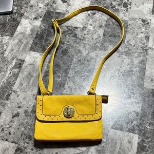 Kim Rogers Vibrant Yellow Crossbody Bag with Gold Details